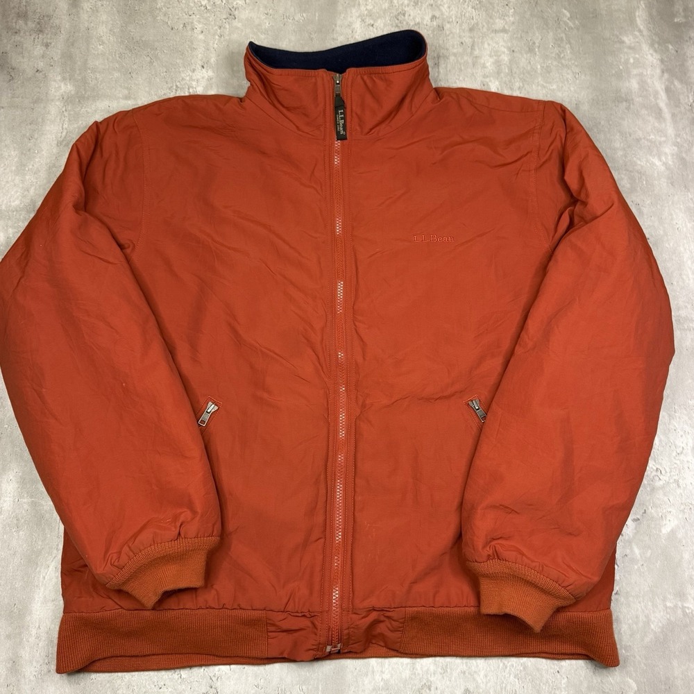 L.L. Bean Jacket Mens L Burnt Orange Fleece Nylon Insulated Bomber Zip Pockets